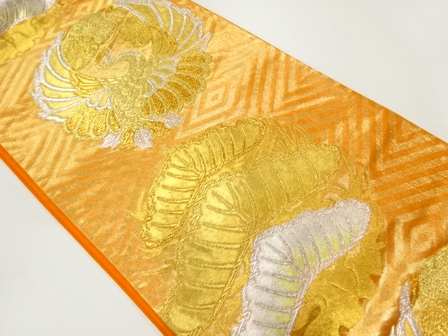 リサイクル　松鶴に梅模様織出し袋帯
